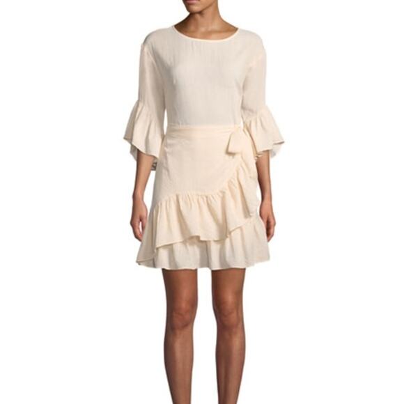 ASTR the Label Blush Pink Ruffle Bell Sleeve Faux Wrap Mini Dress - Size Medium - Picture 2 of 12